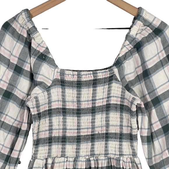 Madewell Dress Small Lucie Smocked Mini Soft Plaid Flannel Puff Sleeve Pockets - Picture 7 of 12